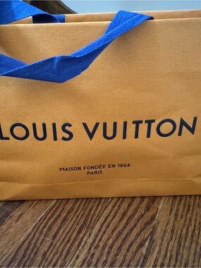 Louis Vuitton Gold Shopping Bag / Gift Bag with Blue Ribbon Handles